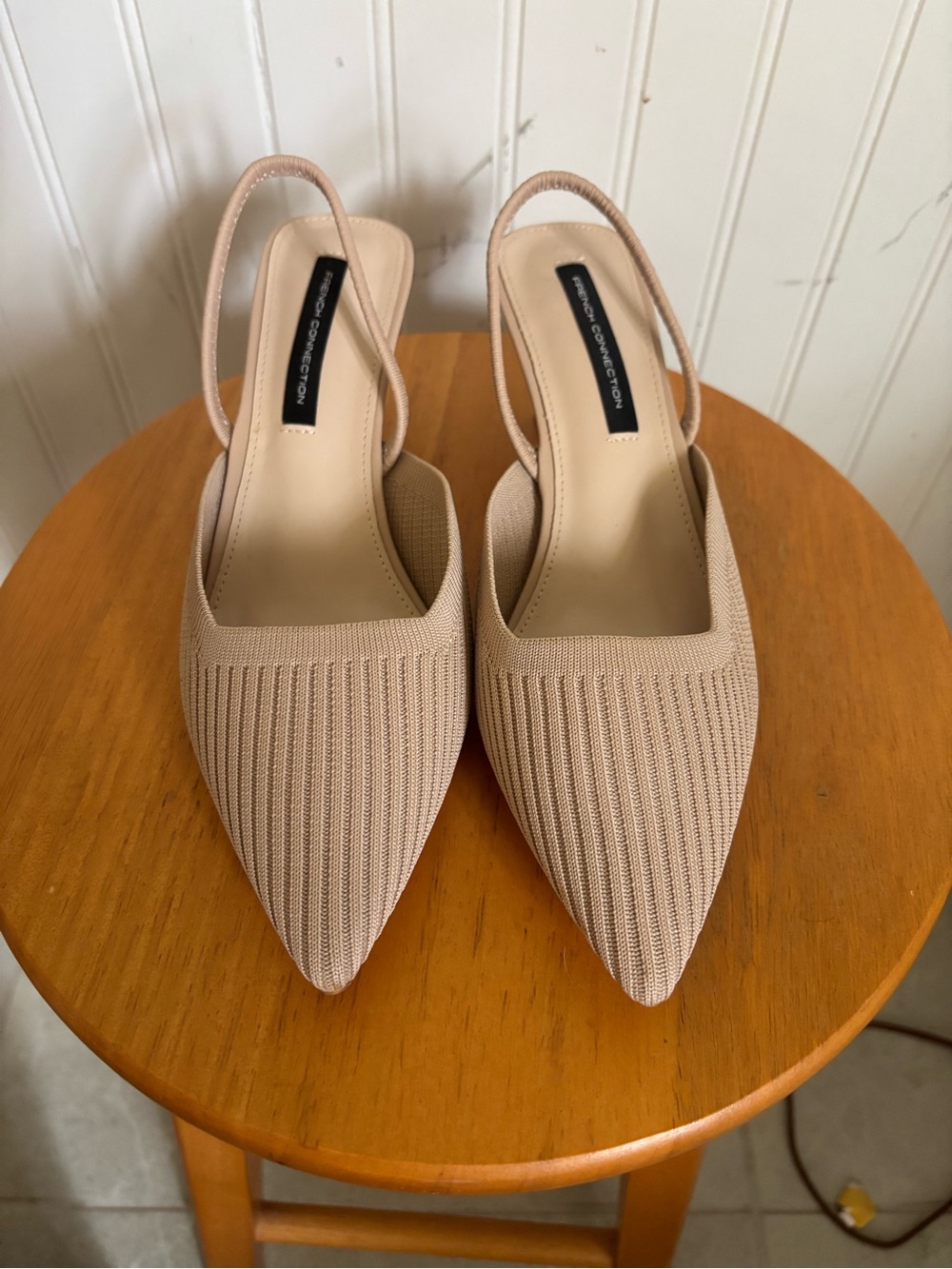 French Connection Nude Knit Pointed Slingback Flats